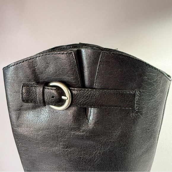 Born Shaylee Black Leather Tall Buckle Heeled Knee-High Boots - Picture 8 of 16